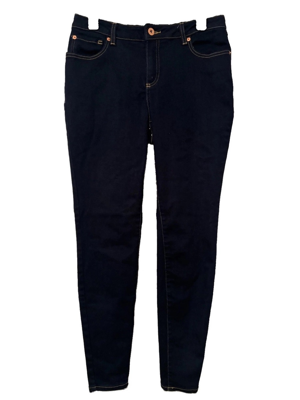 INC Denim Women’s Mid Rise Skinny Jeans - Black Denim 5 Pocket Top Stitch Accent
